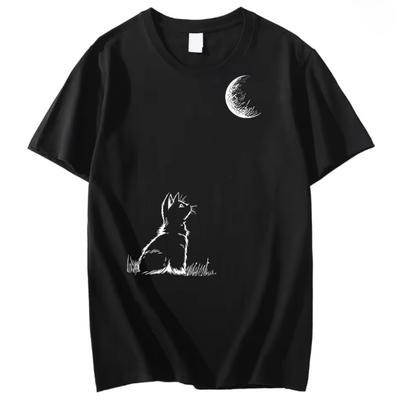 Summer Unisex Cotton Cat Looking Moon Graphic Print Fashionable Casual Unisex Loose Round Neck Short Sleeved Tshirt