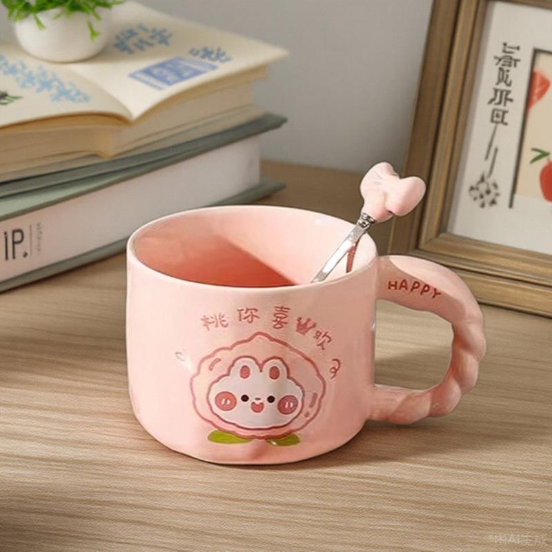 Tasse mit Deckel Löffel Niedliche Ins Style Tasse Hoher Wert Keramik Wasserbecher Rosa Bär Geburtstagsgeschenk Souvenir