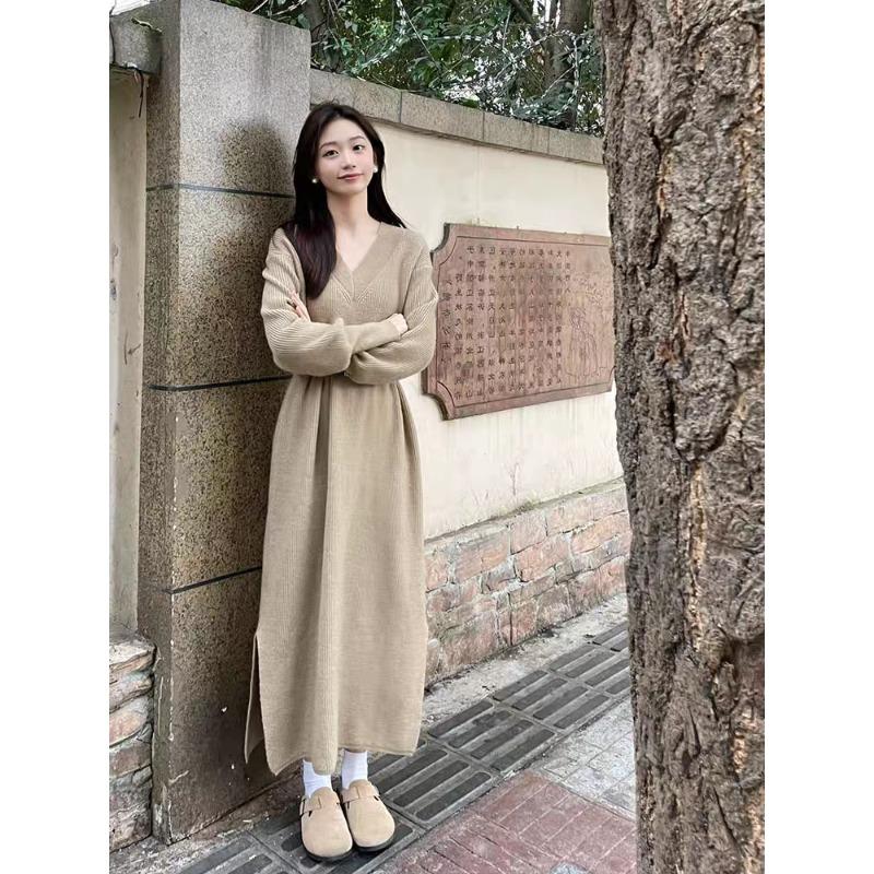 Early autumn small long-sleeved dress long women's loose lazy wind niche chic sweater skirt