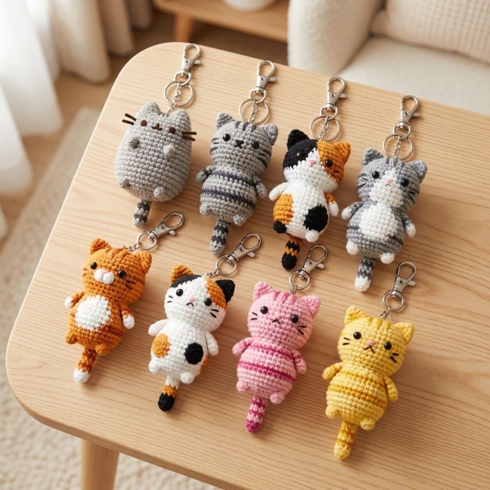 Handwoven Crochet Kitten Keyring DIY Crafts Cat Doll Pendant Hand Cat Keychain For Bag Pendant