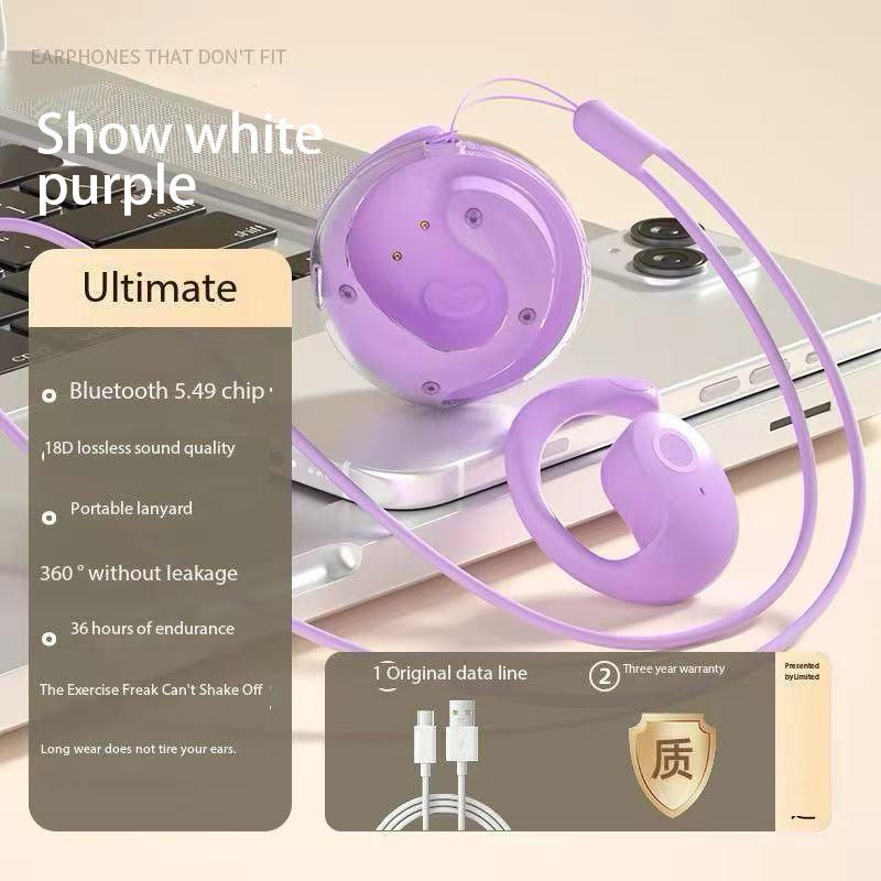 

Новая функция: маленькая гарнитура TWS Bluetooth с кокосовым шариком, накладная на ухо, OPEN6, сверхдолгое время работы от батареи, не вставная спортивная шумоподавление фиолетовый