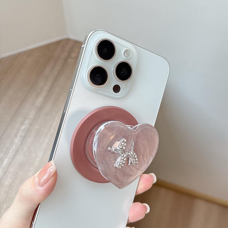Solid Color Heart Phone Grip: Magsafe Magnetic Holder & Finger Ring for Korean Girls.