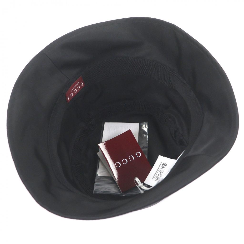 Pristine GUCCI Hat Embossed Logo Sherry Line Bucket Black Nylon Mens XL 813534 Used