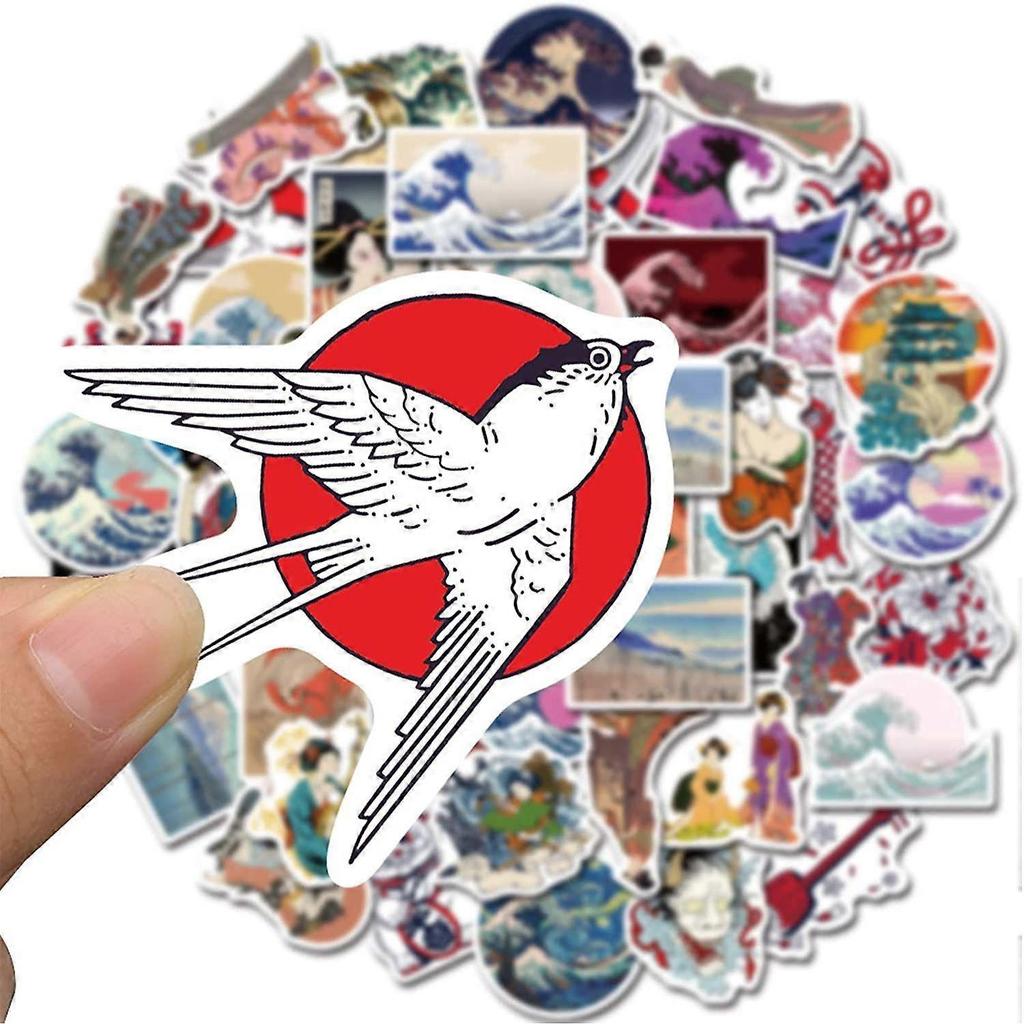 Ukiyoe Stickers (50 Pcs), Japanese Wave Painting Vinyl Decal, Waterproof Aesthetic Sticker Packs Perfect for MacBook, Water Bottle, Laptop, Phone, Hyd