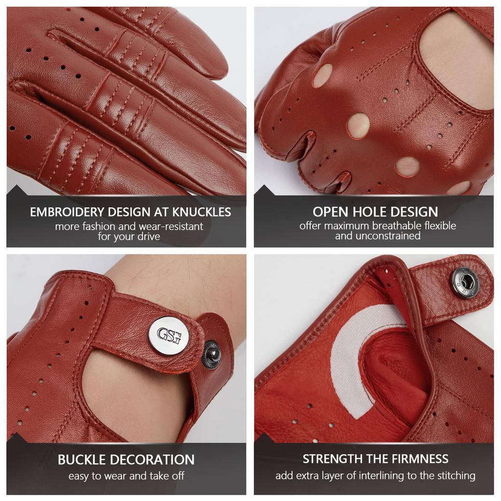 GSG Leather Driving Smartphone Thin Leather Gloves for Perfect for Driving and Product 210611 Men's Gloves, Compatible, Summer, Unlined, Perforated,