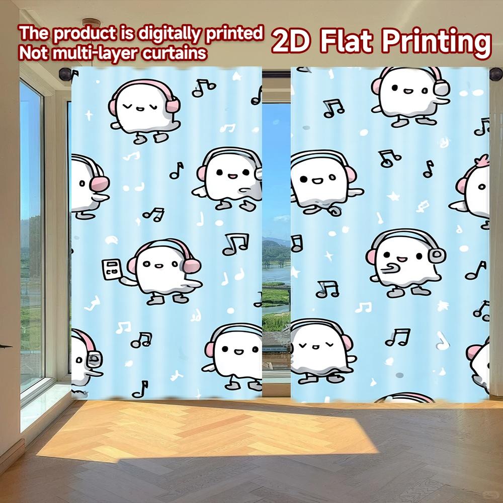 

2D FLAT PRINTING 2pcs Curtains (Without Rod) Halloween Fun with Ghosts (2) Holiday Ramadan Printed Curtains Yarn Curtains Gifts 100*130 Grommet Top 1pcs