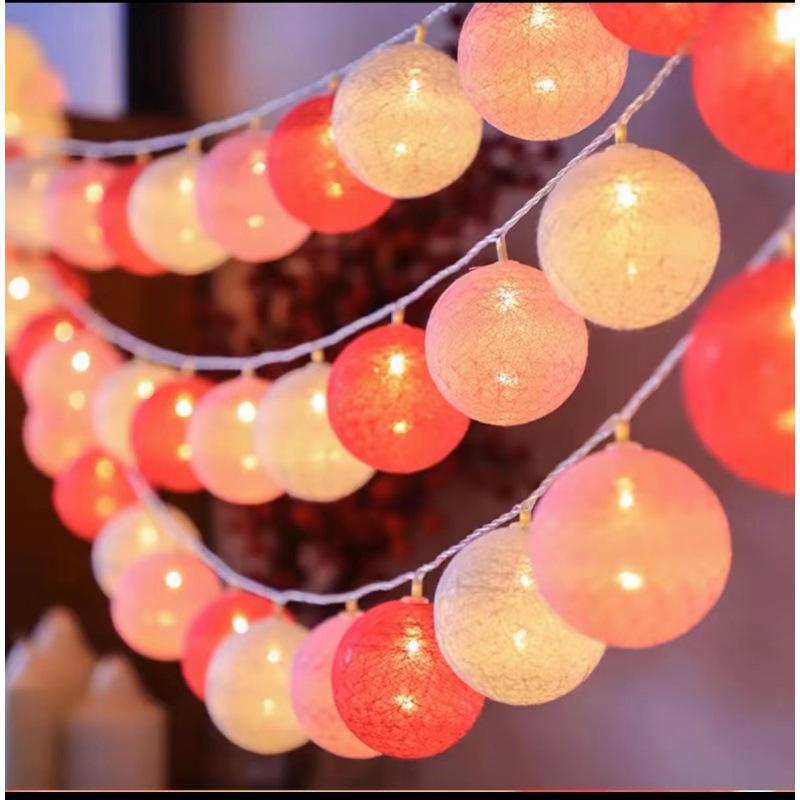 LED Cotton Ball String Lights for Room Decoration - Macaron Bobo Design 1.5m 10 lights battery (steady, 2AA)