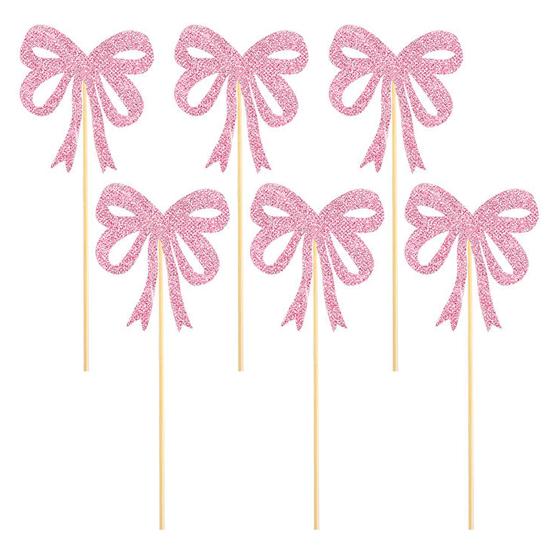 

Декор для вечірки на тему бантиків Набір: Рожевий бахромчастий банер Топпери для торта Золоті блискучі спіральні підвіски Декор для дня народження дівчинки H