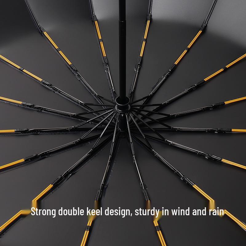 24-ribbigt automatiskt öppnande paraply med trähandtag i XL-storlek, vindtätt, svart solskyddsparaply för män och kvinnor, dubbelanvändning för soliga/regniga dagar