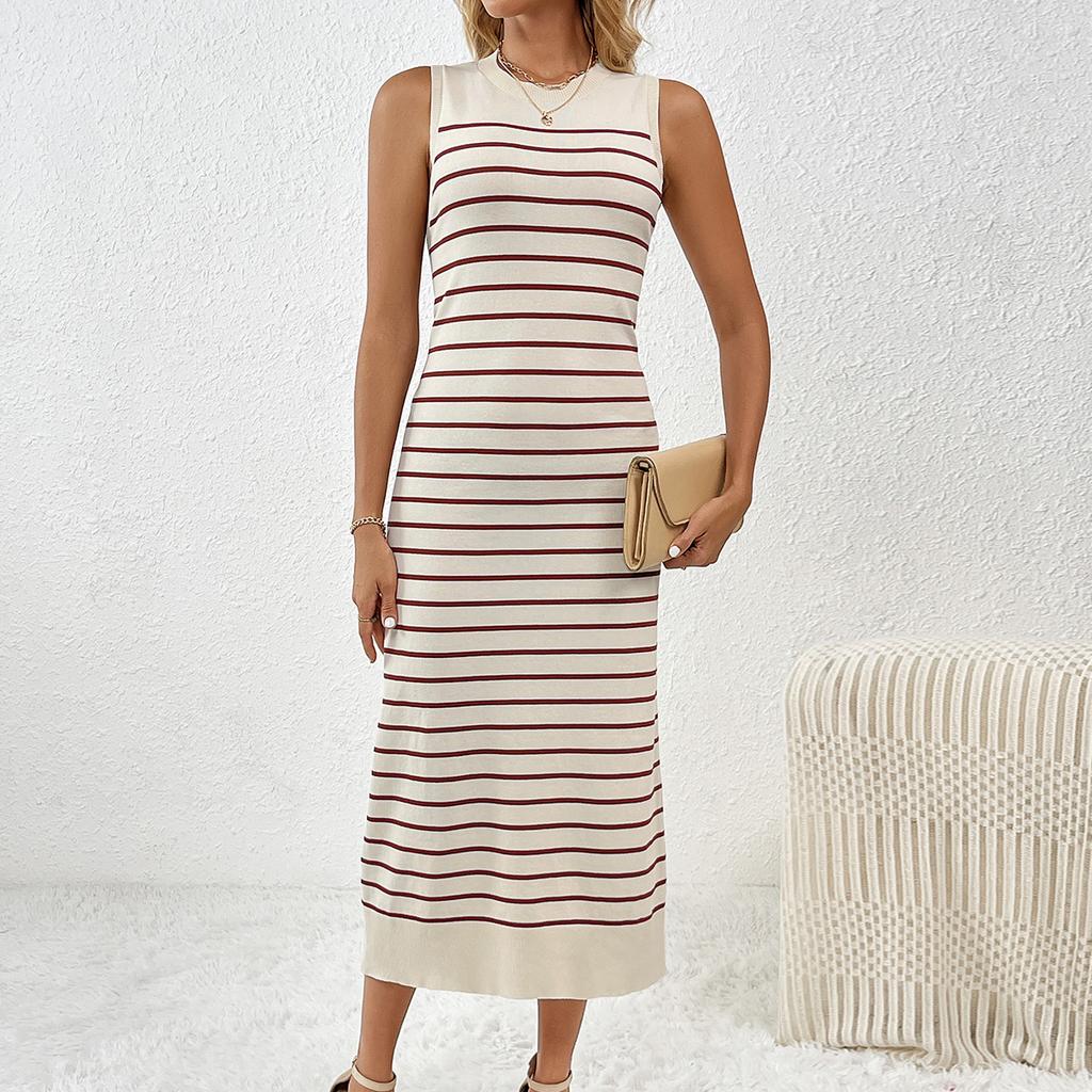 Spring/Summer New Slim Intercolored Women's Knitwear Striped Long Skirt Fashion Dress