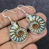 Natural Ammonite Fossil Gemstone 925 Sterling Silver Jewelry Earring 1.81" G6z37