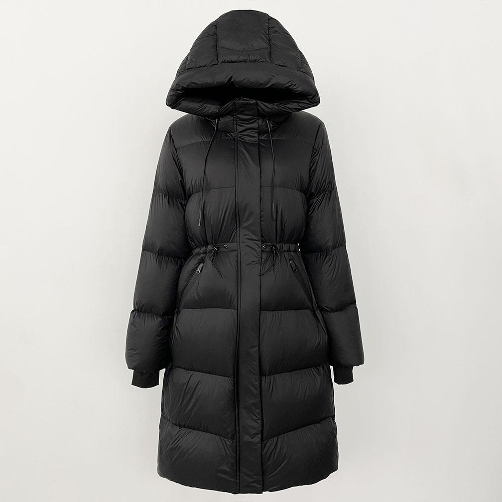 

OFTBUY осень-зима мода продажа теплая длинная куртка с капюшоном женская утолщенная повседневная свободная куртка 90% белый утиный пух L чёрный