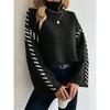 Women Fall Winter Pullovers Fashion Knit Sweater Long Sleeve Knitwear Female High Neck Contrast Stitching Tops Knitwear Clothes