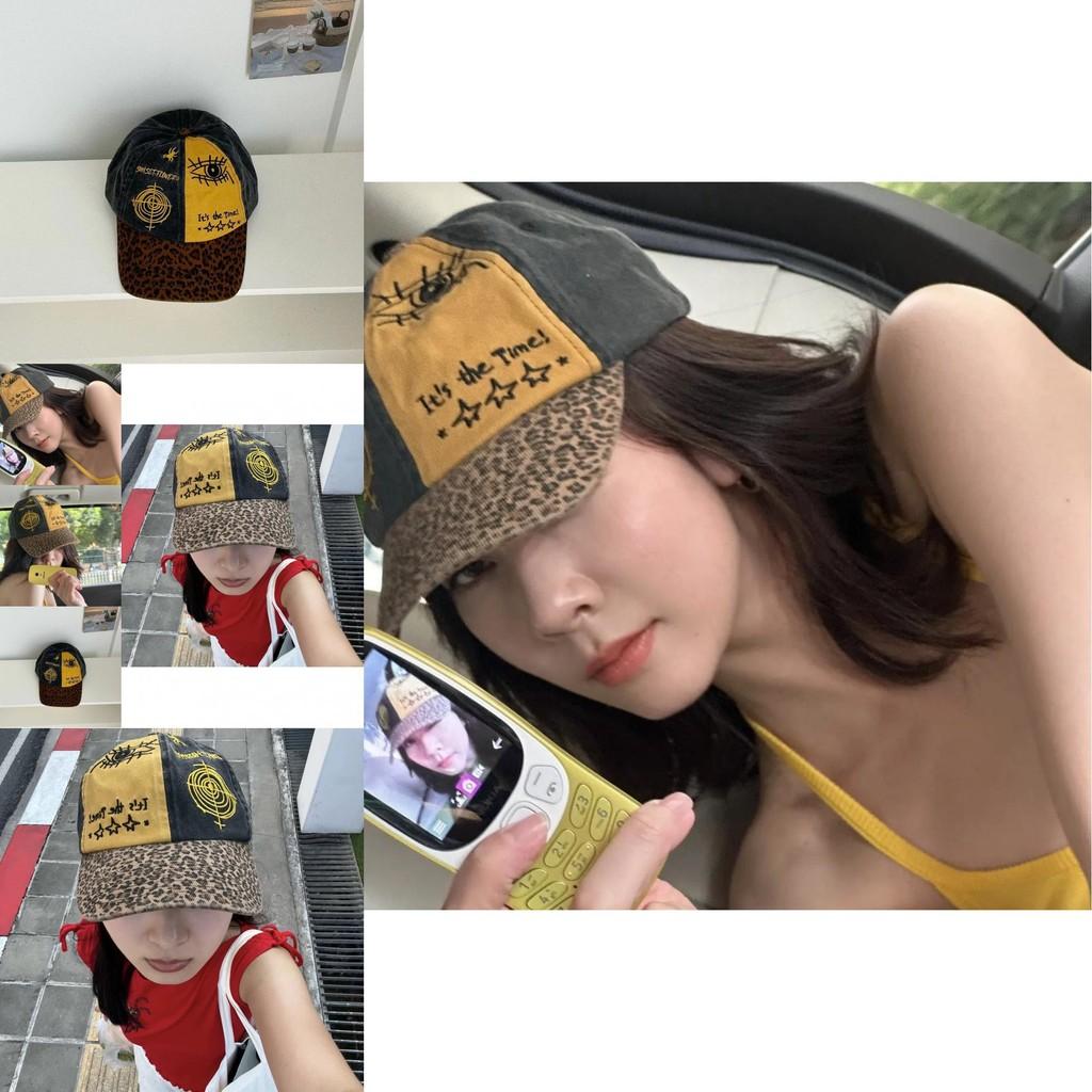 Trendy Y2k Leopard Print Color Block Baseball Cap For Stylish Women And Men