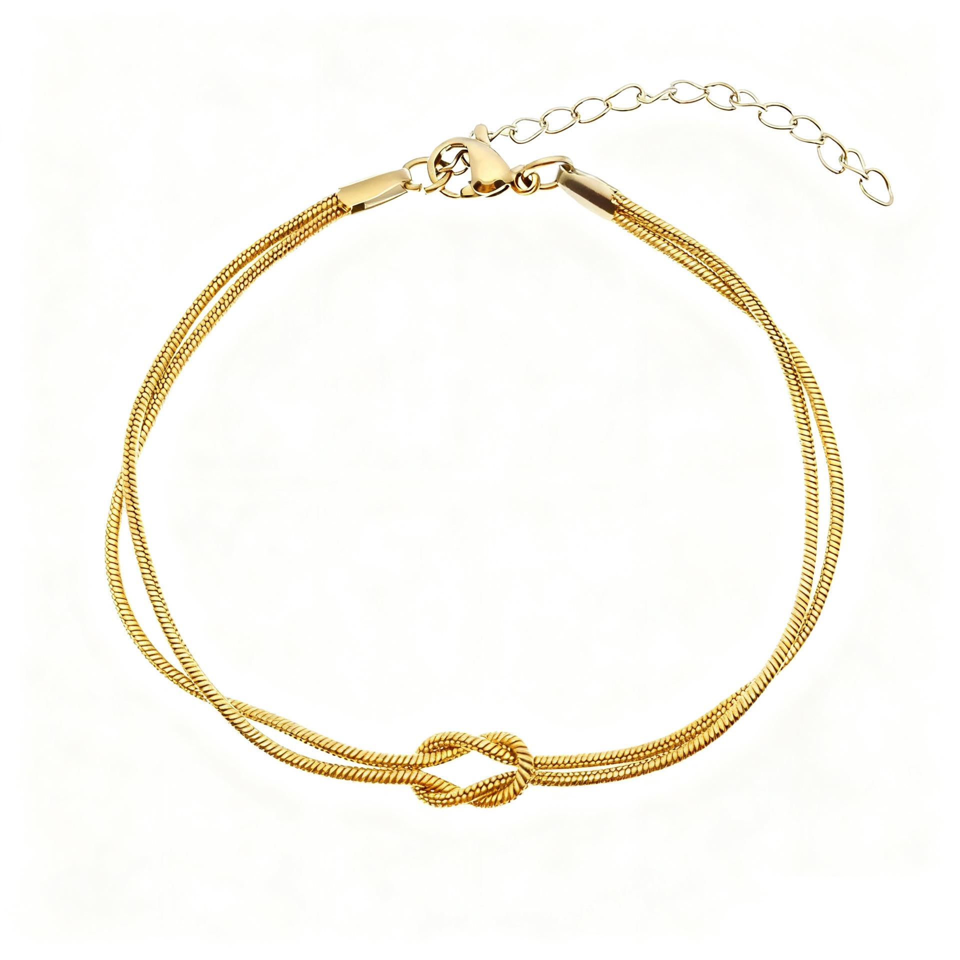 

Double Snake Chain Love Knot Bracelet for Women Men Stainless Steel Gold Color Minimalist Bracelets Trendy Couple Zircon Gift 18-23 cm золотой