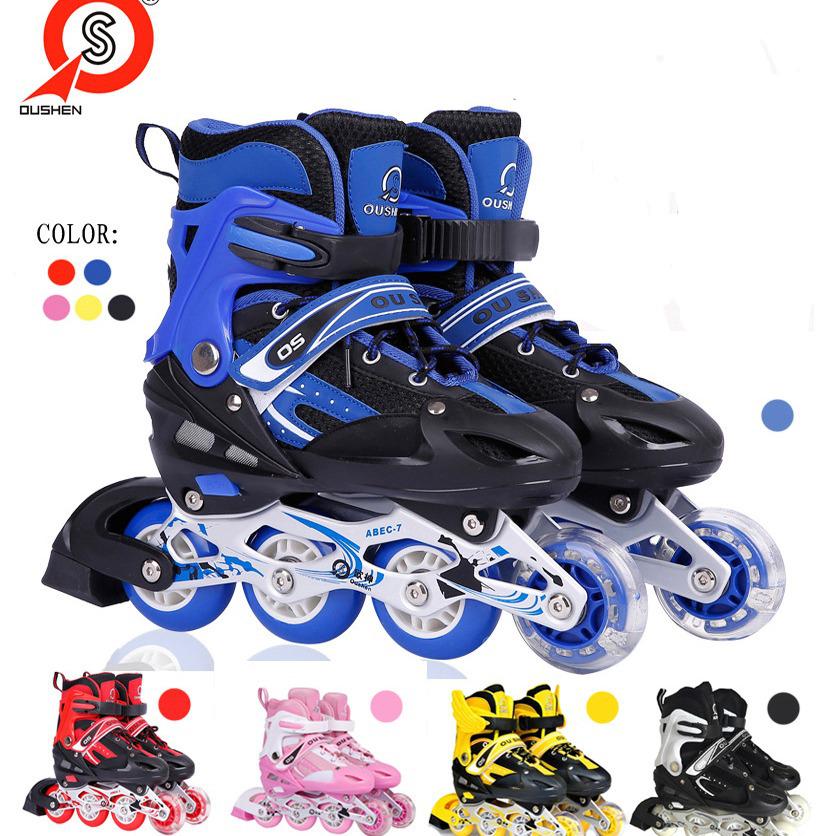 Adjustable 4-Wheel Children's Inline & Roller Skates - Unisex PU Single Flash Skates Without Protective Cover