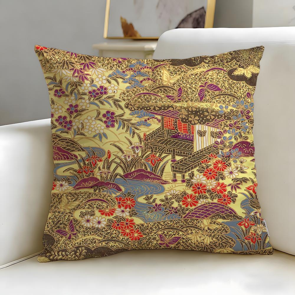 Pattern Japanese Style Pattern Cushion Cover Soft & Easy-Wash Pillow Case – Versatile for Couch, Bed, Travel and Office