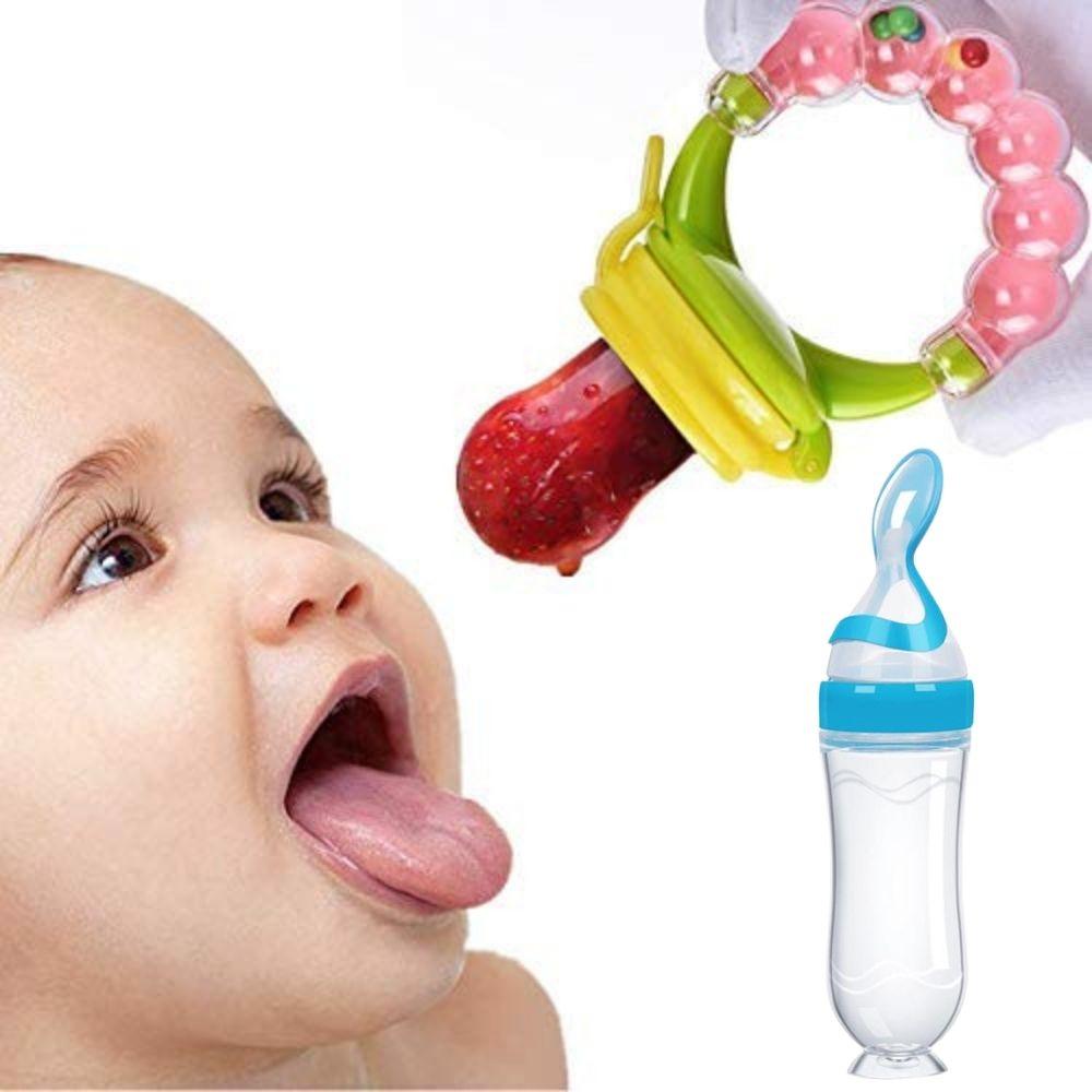 Baby Combo Set – Rattle Toy & Silicone Spoon Feeder Bottle (Pack of 2)