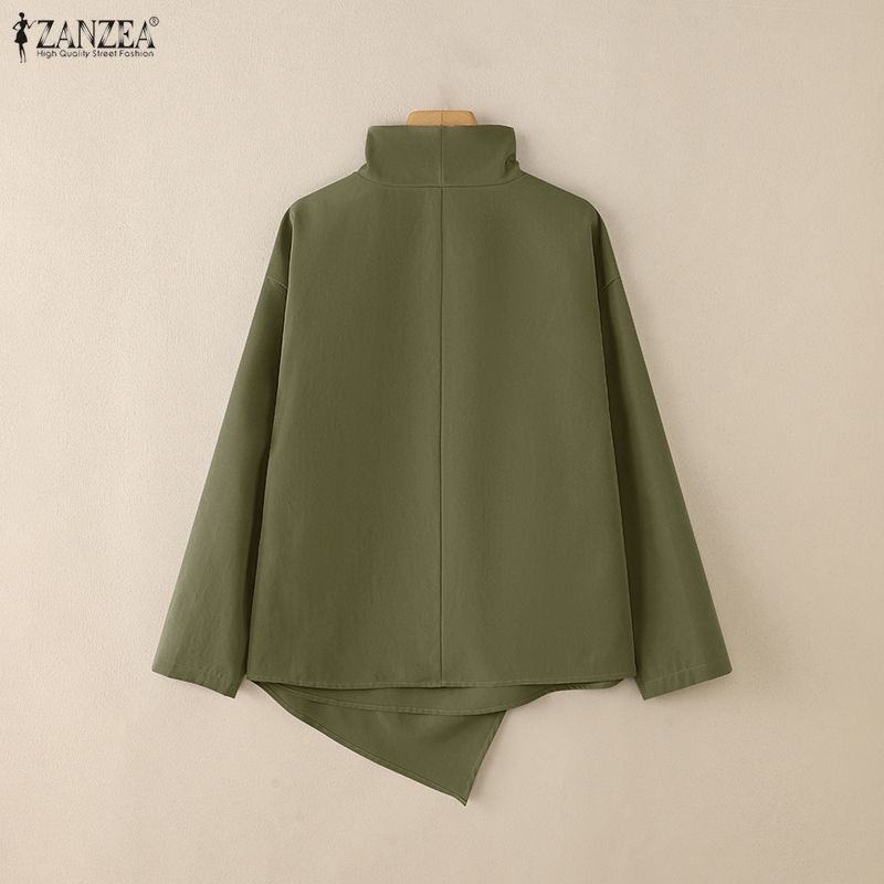 ZANZEA Women Casual Stand Collar Loose Long Sleeve Blouse
