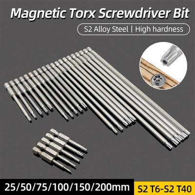 Bity do śrubokręta Torx Security Tamper Proof Wiertło 50/75/100/150/200mm Magnetyczne S2 Sześciokąt 1/4 cala Wkrętak elektryczny Narzędzia ręczne T6-T40