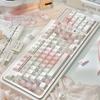 Keyboard Keycap White Peach Mojito Pbt Pc Dye-Sublimated 1.7Mm Cherry Mx Custom Pink White Cute Alice Layout Keycaps 190 Keys.