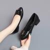 Fashion Women Casual Sweet Beige Patent Leather Spring Slip on High Heel  Lady Office Black Shoes Shallow Mouth Square Buckle Shoes