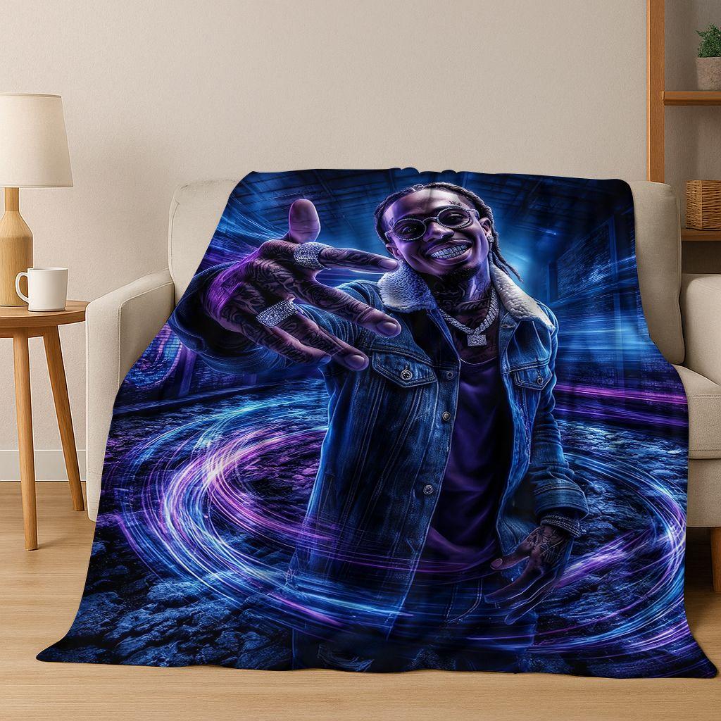 Manta de Franela con 26 Estilos de Artistas de Rap Dibujos Animados Tupac Snoop Dogg Hip Hop, Manta Acogedora Suave para Hogar Dormitorio Cama Cubierta de Sofá