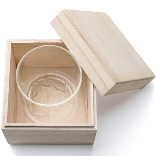 Whiskey glass, rocks glass, sake glass, clear glass tumbler with Kanzan mountain design, wooden box included (approx. 325ml capacity)
