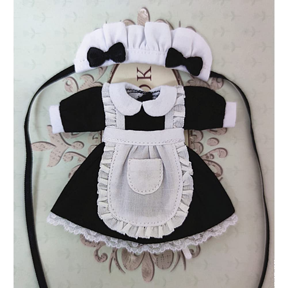 rakulifey Obitsu 11 Outfit OB11 Size Maid Set for Obitsu Dolls Birthday Gift Set, Clothes, Dress, Outfit, 3-Piece (11cm), (Black)