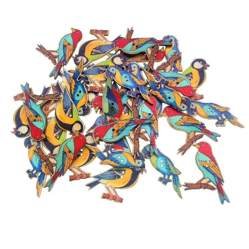 

50Pcs Colorful Bird Wooden Buttons Decorative Sewing Buttons for Crafting Knitting and Scrapbooking Random Designs 35MM-40MM