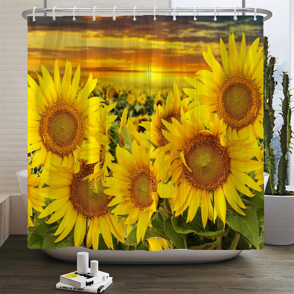 Beautiful Colorful Sunflower Flower Printed Shower Curtains Frabic Waterproof Polyester Decor Bath Curtain With Hooks 240x180cm