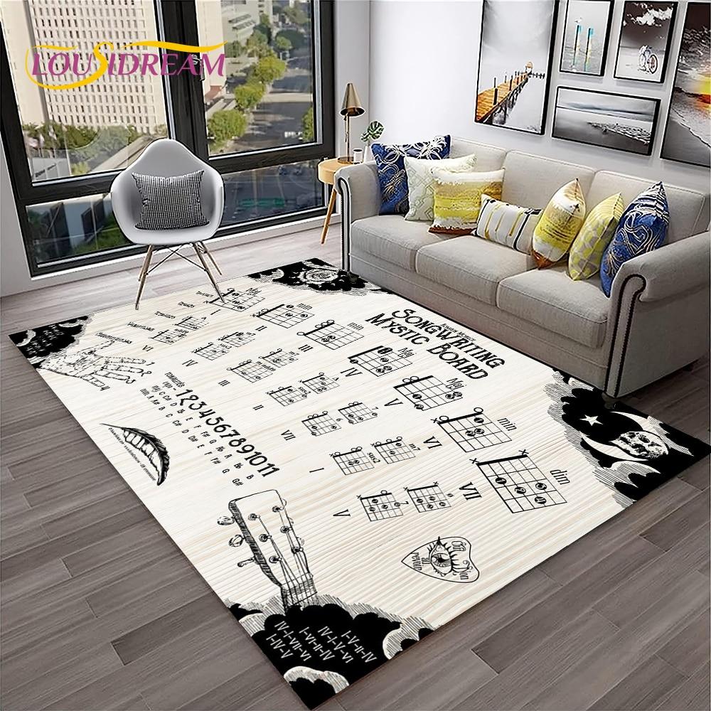 Music Basic Guitar Chord Theory Chart Piano Carpet Rug for Home Living Room Bedroom Sofa Doormat Decor,Kid Area Rug Non-slip Mat