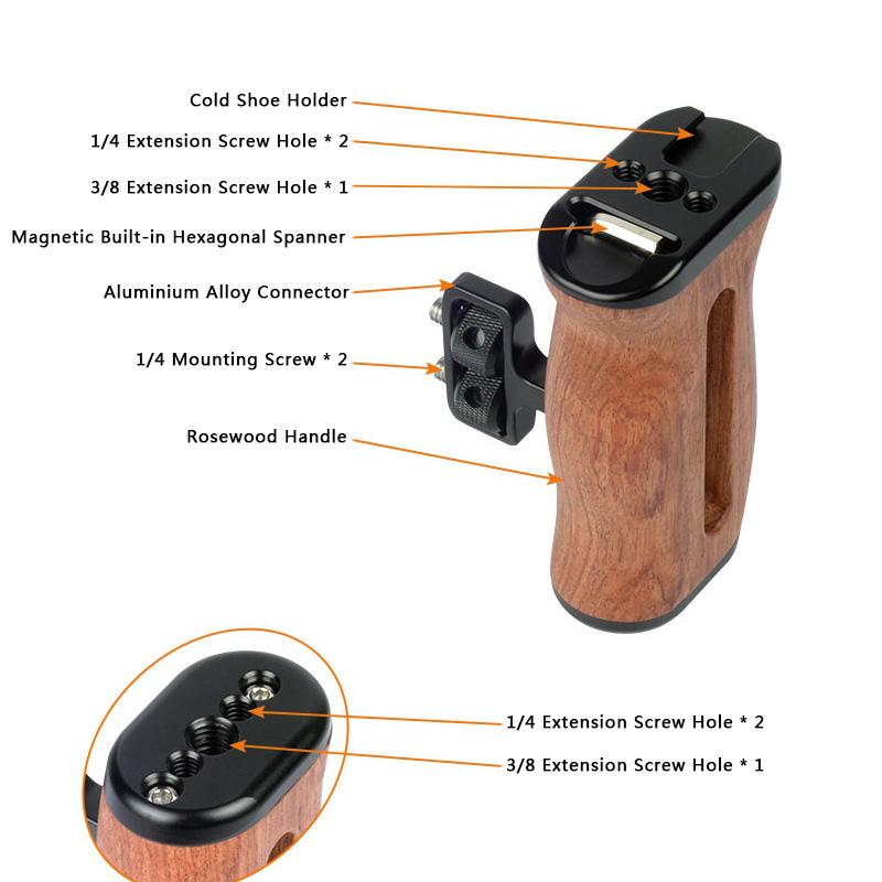 Mâner lateral cu mâner cu suport dublu cu șurub de 1/4" pentru aparat foto digital fără oglindă Aparat foto DSLR Cușcă mică pentru cameră reglabilă