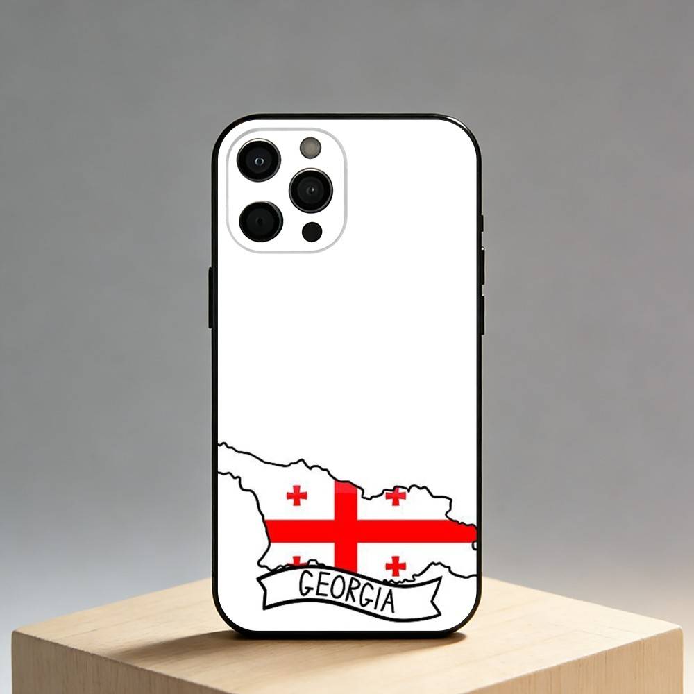 Custodia per Telefono Bandiera della Georgia Per iPhone17,16,15,14,13,12 Plus,Max Copertura Nera in Morbido Silicone