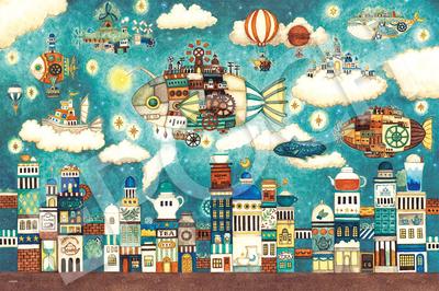 Epoch 1000 Piece Jigsaw Puzzle IllustrationArt Noriko Nishimura Flying Fish Town Behind the Fantasy Town Cafe (50 X 75cm) 12-620s With Glue, Spatula