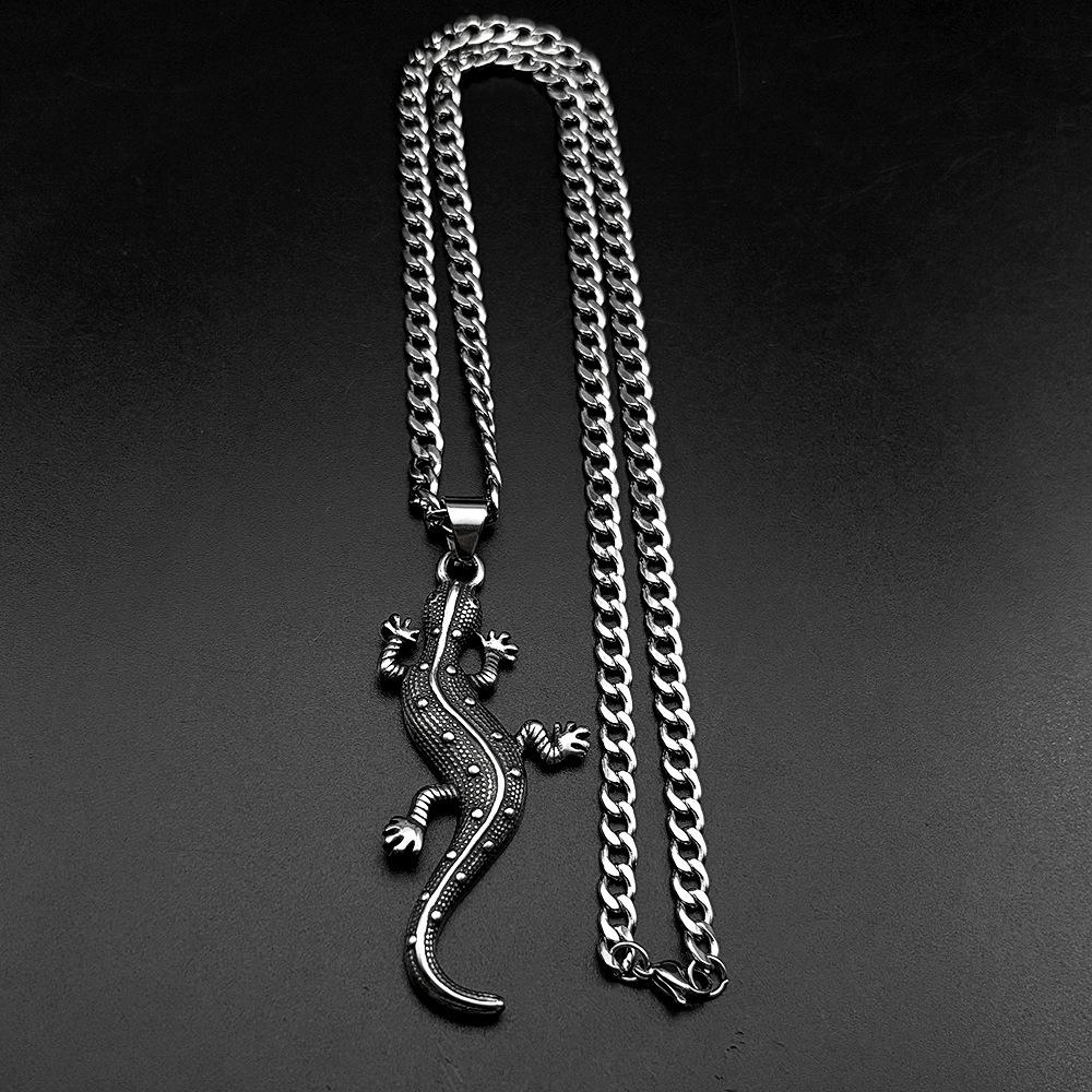 Collana con Ciondolo Geco in Acciaio Inossidabile 316L HNSP per Uomo Accessori Gotici Regalo