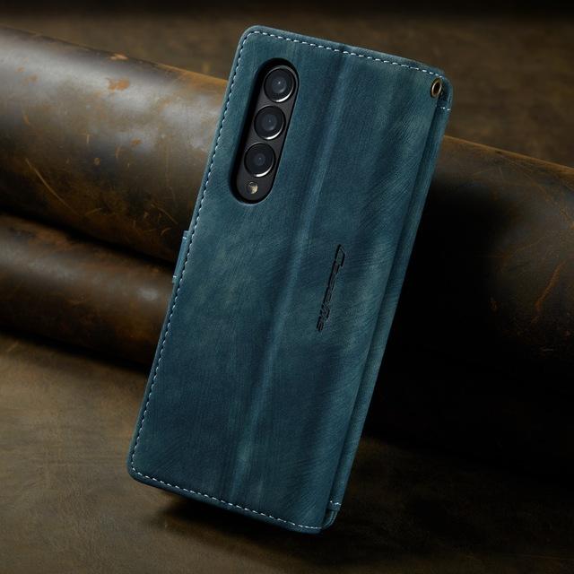 

Антидетонационный винтажный кожаный чехол-бумажник в деловом стиле для Samsung Galaxy Z Fold4 Fold 4 Fold3 Fold 3 5g Складная крышка со слотом для карт for Samsung Z Fold 4 синий