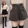 Women's Woolen Shorts A Line Loose High Waisted Casual Thick Boots Pants Autumn Winter Comfortable Bootcut Black