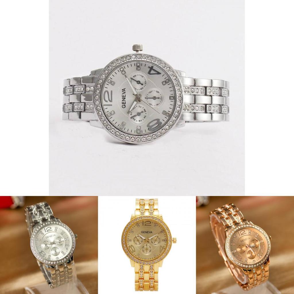 Fashion Womens Quartz Watch With Diamond Accents 24h Calendar Waterproof For Gift