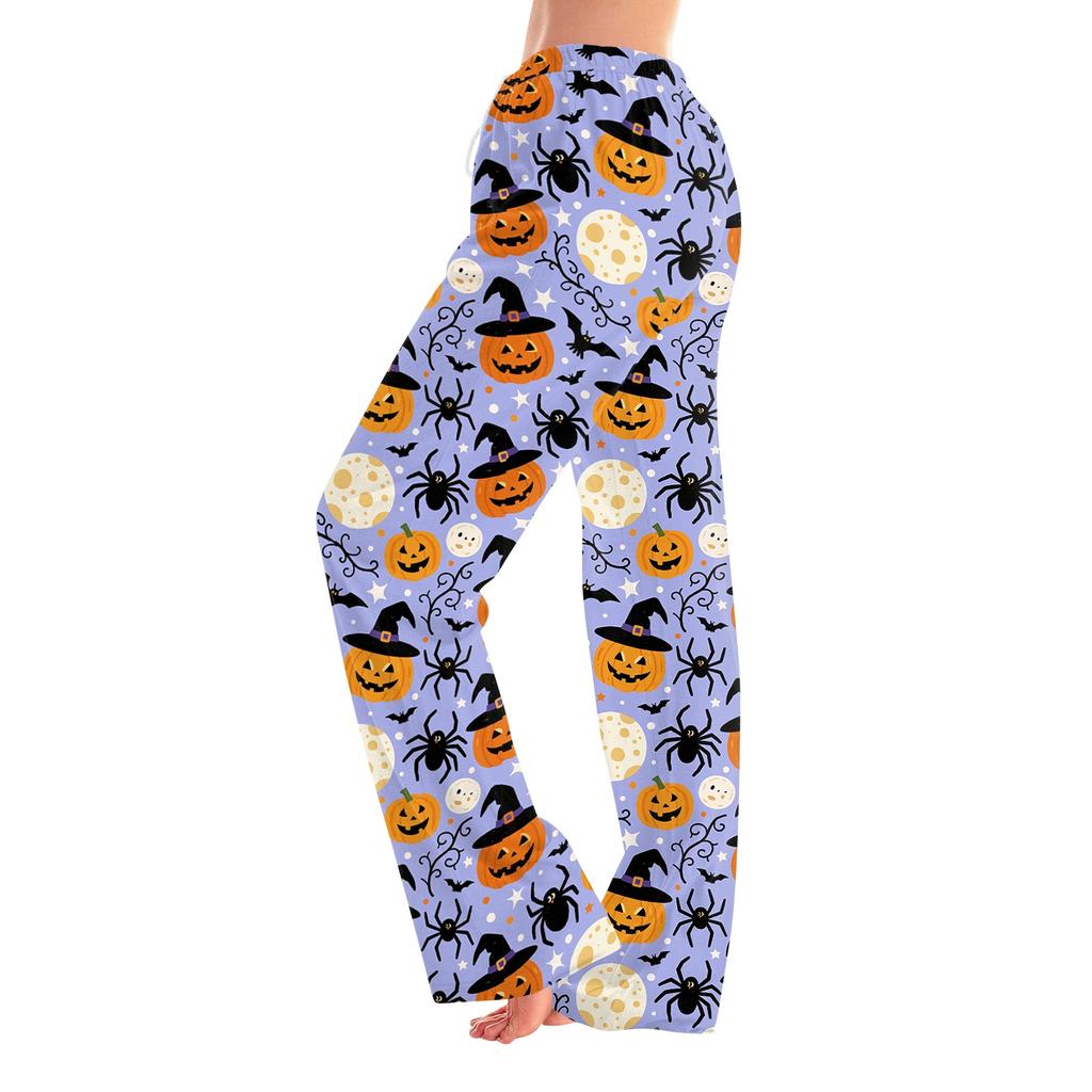 Women's Halloween Print Pants with Elastic Waist and Drawstring for Casual Home Sleepwear