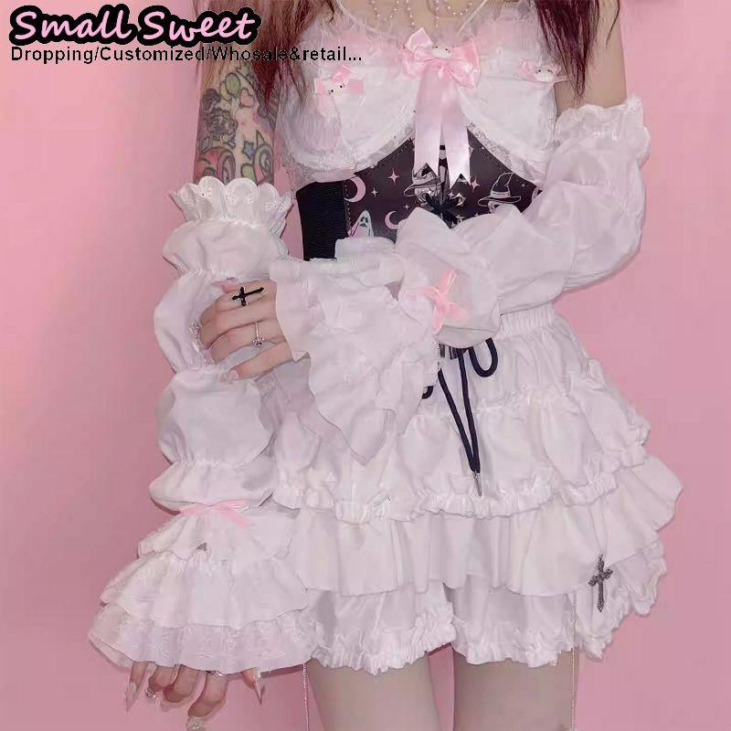 Y2K Girl Lolita jk Goth Women‘s sleeve cover Half finger yarn Tutu Gothic Lolita Arm Warmers Wrist Cuffs Lace Ruffled Gloves