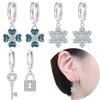 Authentic Copper Fourleaf Shamrock Colored Earring Blue Zircon Snowflake Key Lock Earring Jewellery Fine Anniversary Gift Set