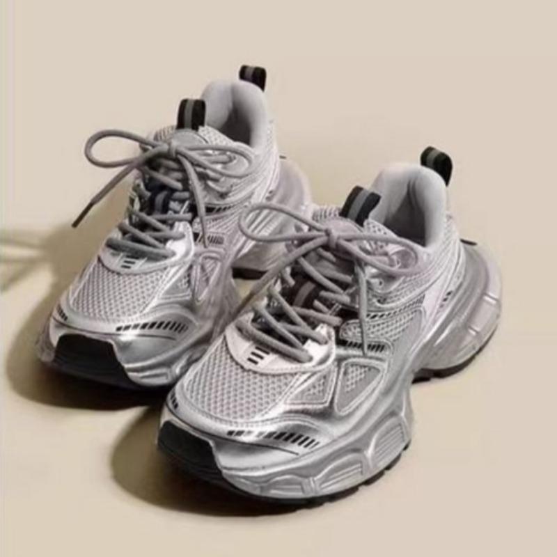 Girls' Fashion Sports Shoes Children's Silver Daddy Shoes Breathable Running Shoes