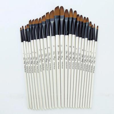 12 Artist Watercolor Painting Brushes Brush Oil Acrylic Flat&Tip Paint Kit