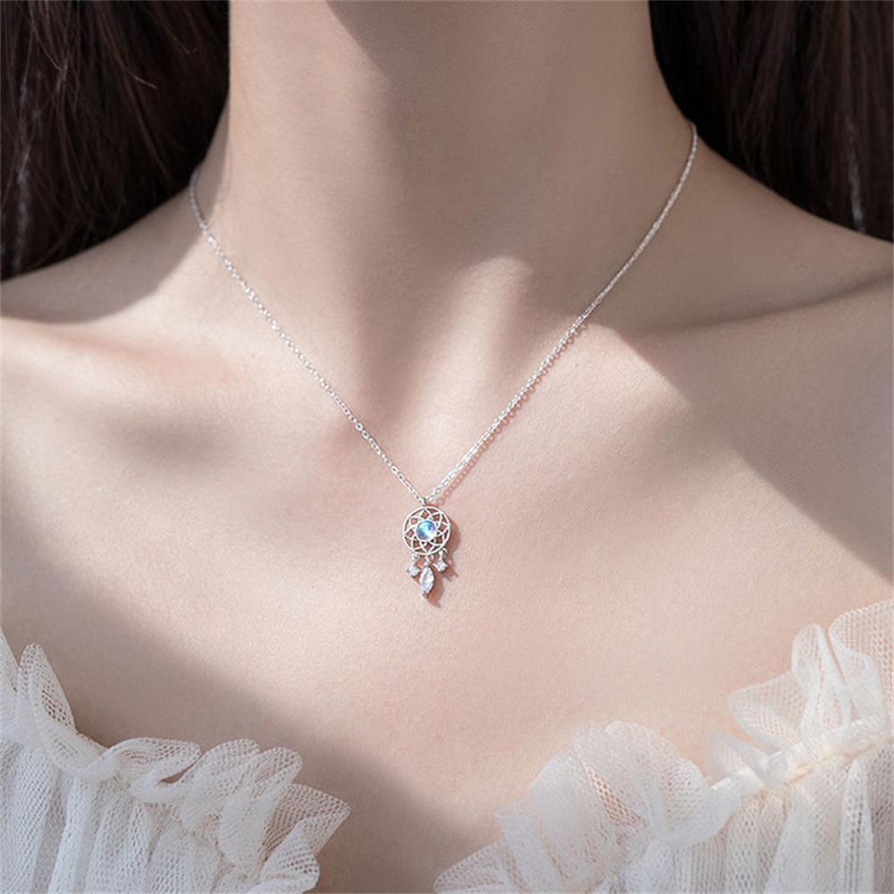 New Fashion Crystal Tassel Moonstone Charm Necklace For Women Teen Creative Pendant Elegant Party Necklaces Jewelry Gift