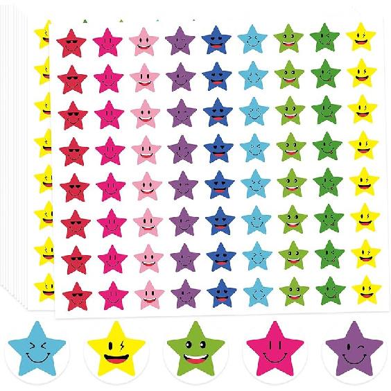 1800Pcs Star Stickers, 1 Inch Happy Smile Face Stickers Colorful Mini Incentive Reward Sticker Round Behavior Chart Sticker for Shcool Classroom