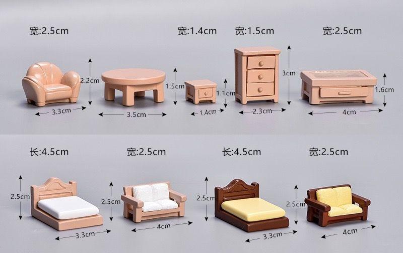 9pcs/set Miniature Simulated Furniture Set Small Ornament Models Sofas Beds Coffee Tables Cabinets For DIY Handmade Decorations