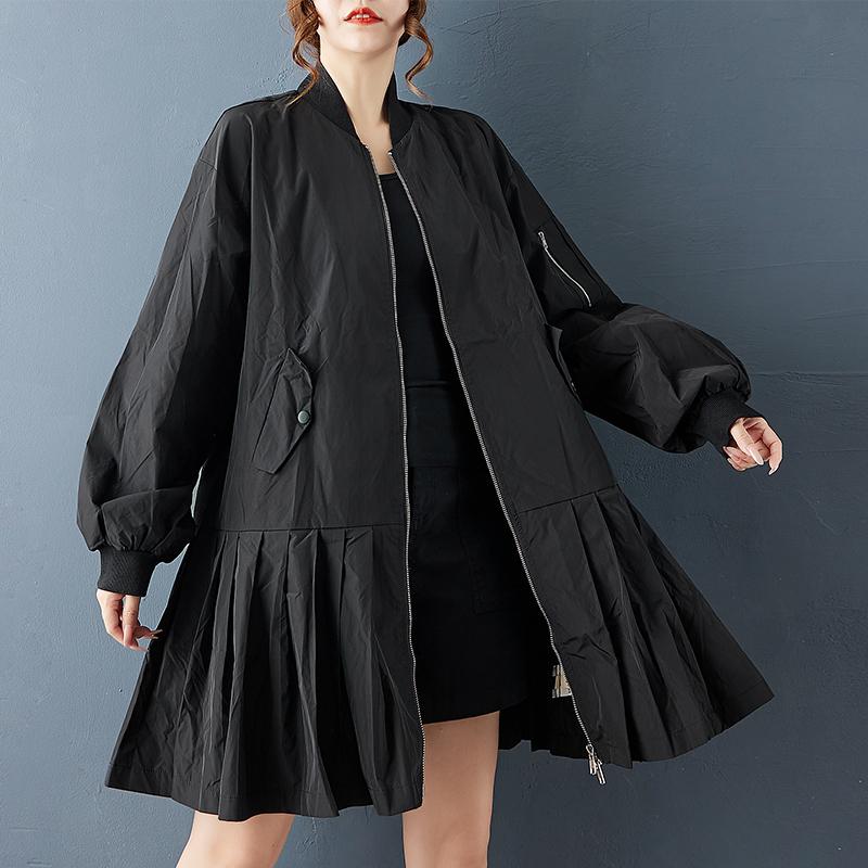 DIMANAF 2025 Plus Size Autumn Winter Plus Size Women Jackets Coat Long Sleeve Casual Loose Outerwear Black Zipper