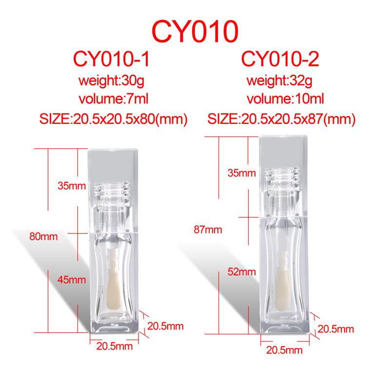 7ml Square PETG Clear Lip Gloss Tube, Thick Large Brush Applicator, Empty Refillable Lip Glaze Container