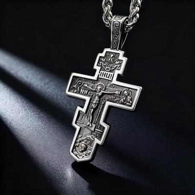 HNSP 316L Edelstahl Orthodoxes Kreuz Jesus Halskette Anhänger Für Männer Religiöse Vintage Accessoires
